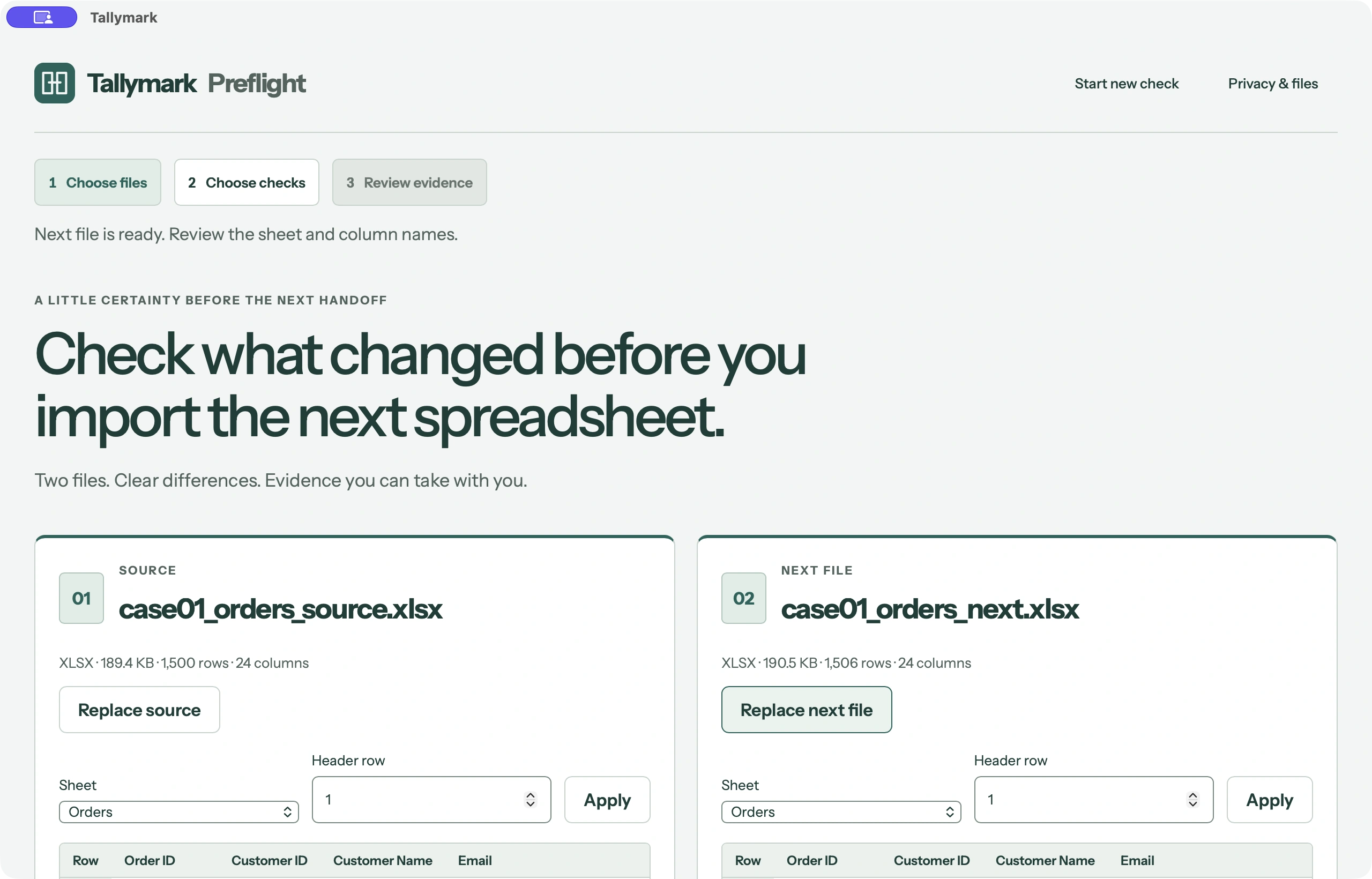 Pick two spreadsheets