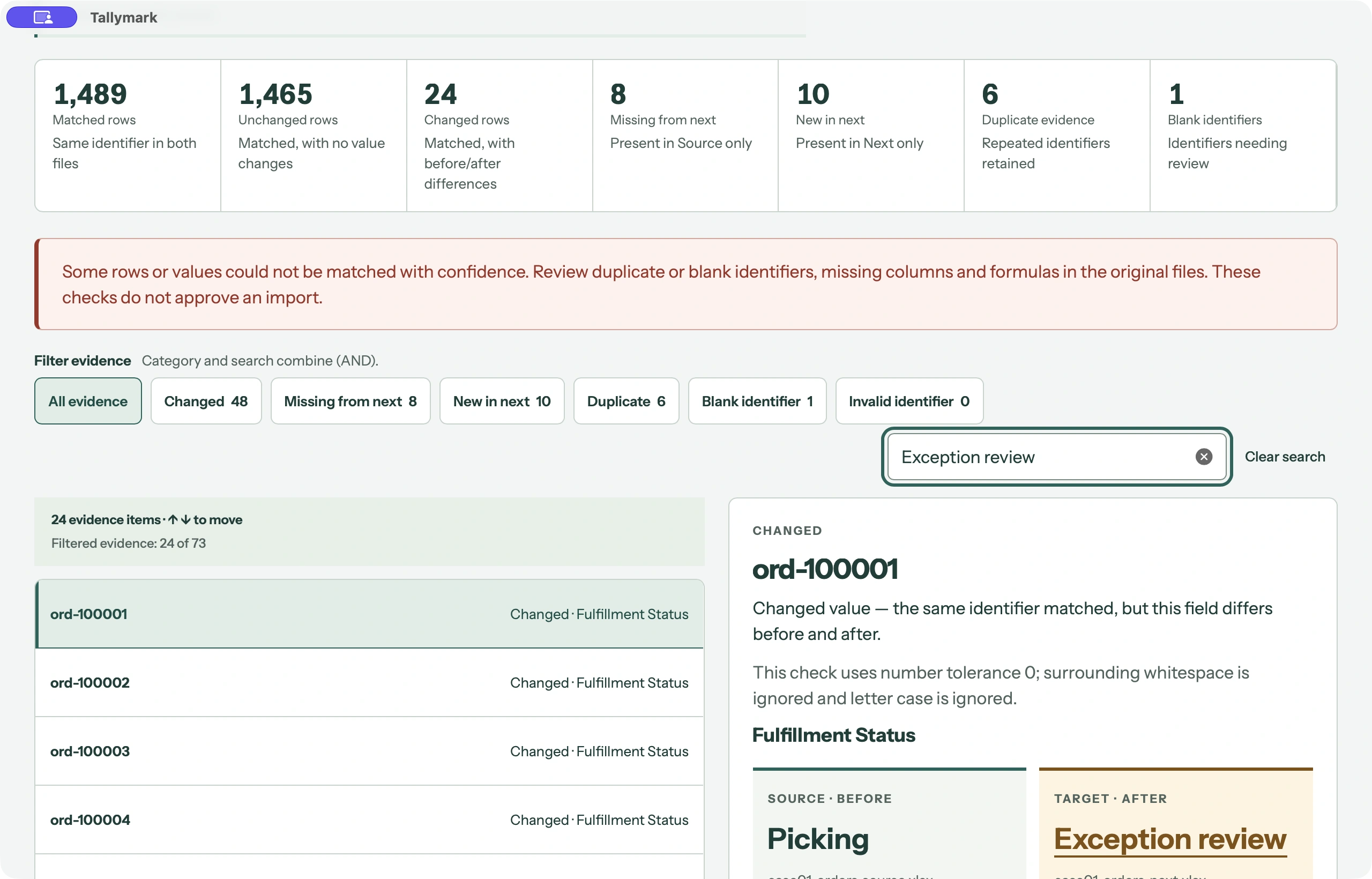 Search evidence by a before or after value