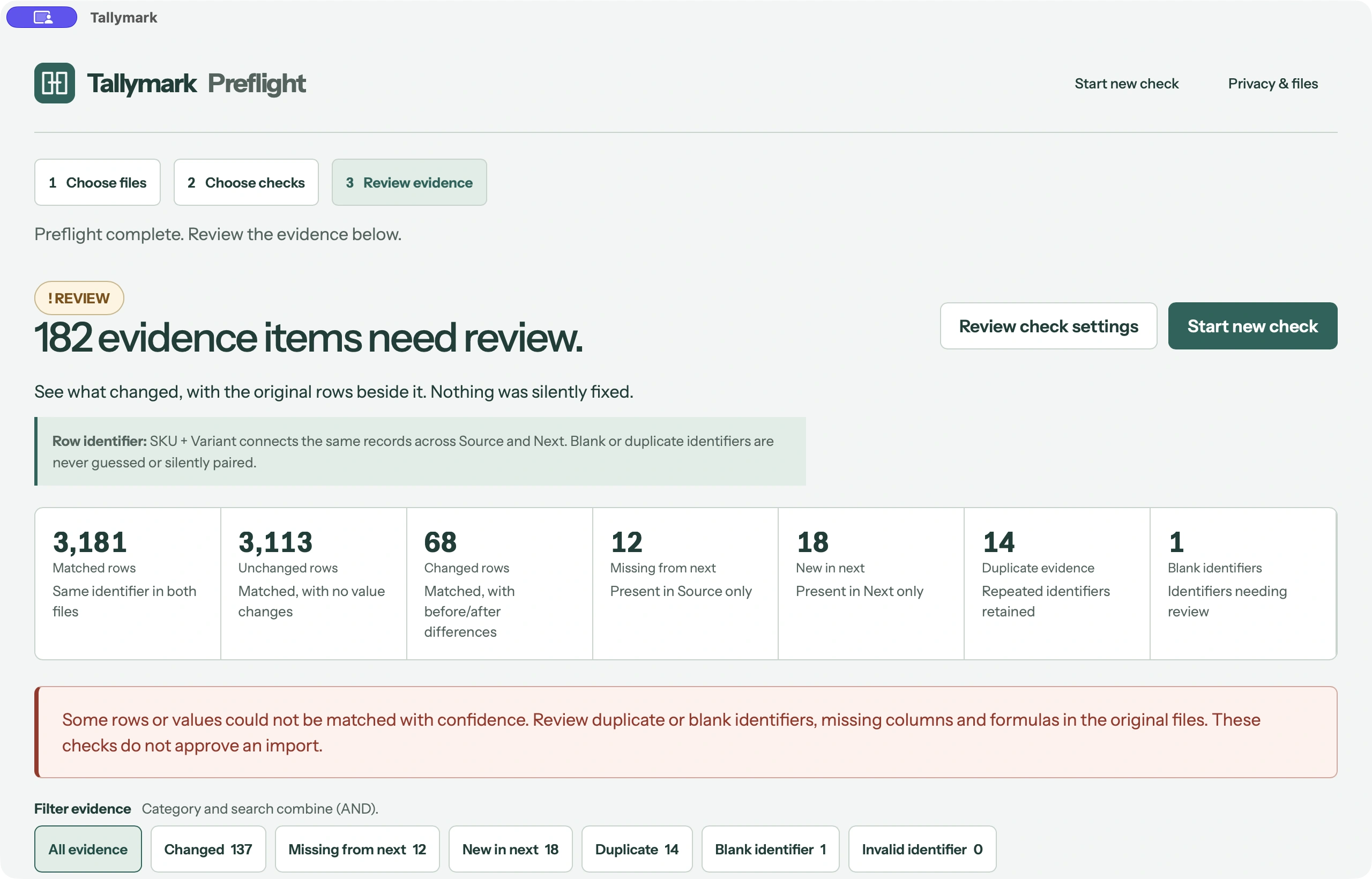 Supplier Catalog — changed evidence